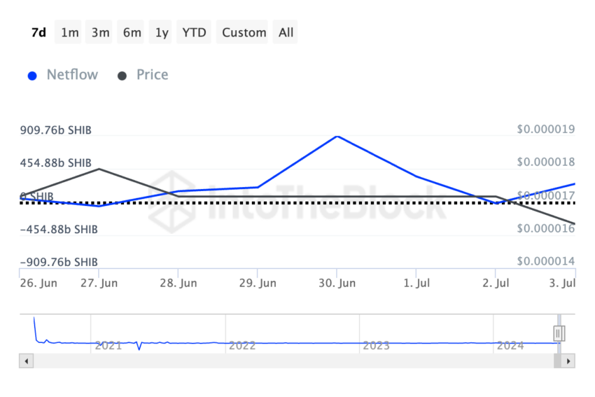 Netflow دارنده بزرگ Shiba Inu. منبع: IntoTheBlock