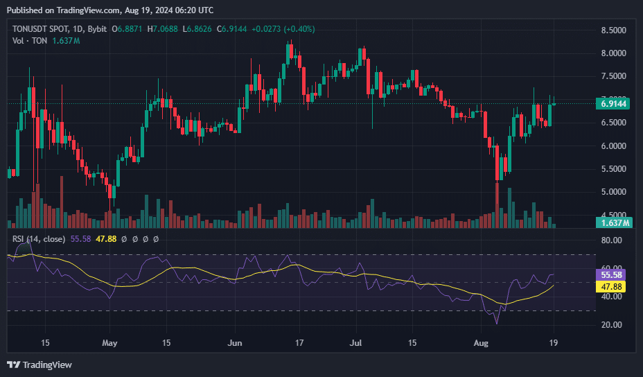 قیمت تن و RSI - 19 اوت | منبع: crypto.news