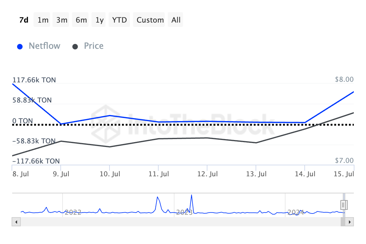 Toncoin دارندگان بزرگ Netflow. منبع: IntoTheBlock