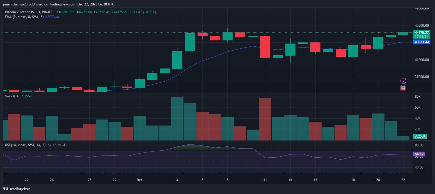 نمودار قیمت بیت کوین، منبع: TradingView